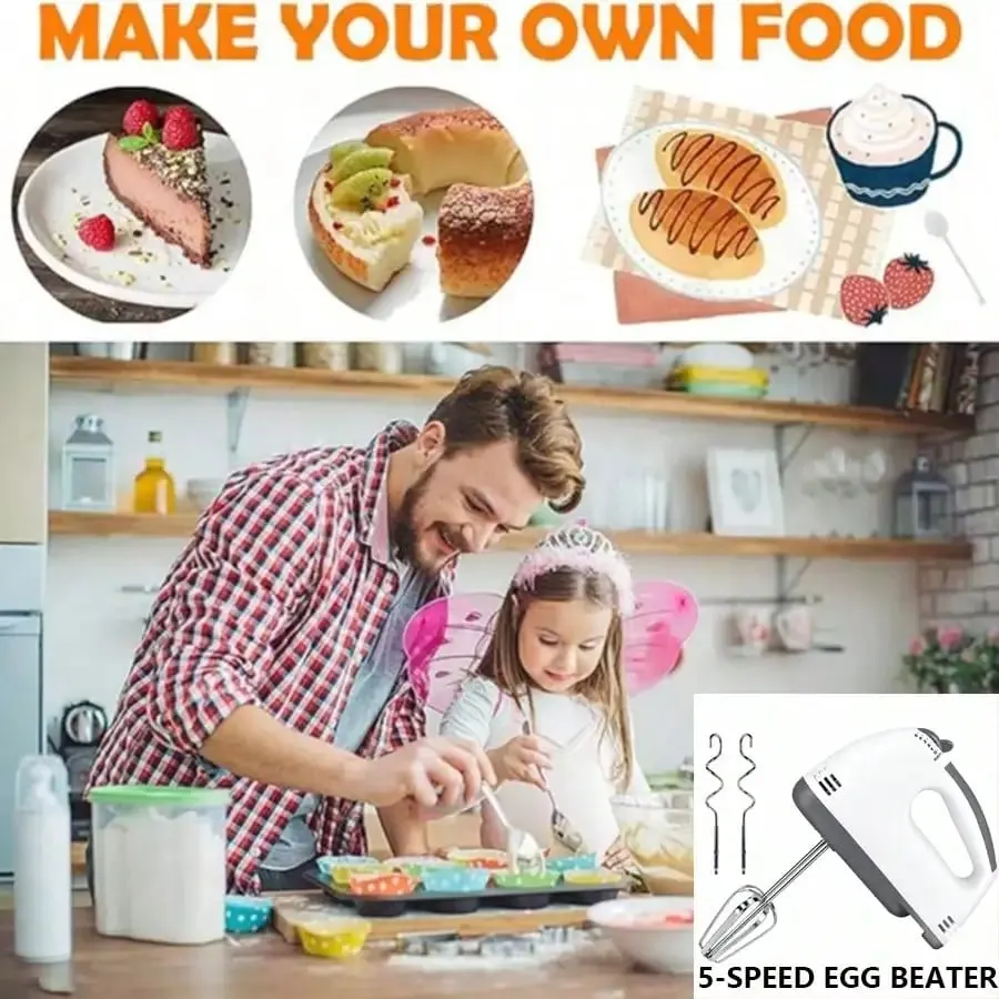Electric Handheld Egg Beater Stand Mixer Small Automatic Cream Whipping Machine For Home Baking 5 Speed Settings Electric Egg Beater For Home Use Handheld Electric Egg Beater. — image 2