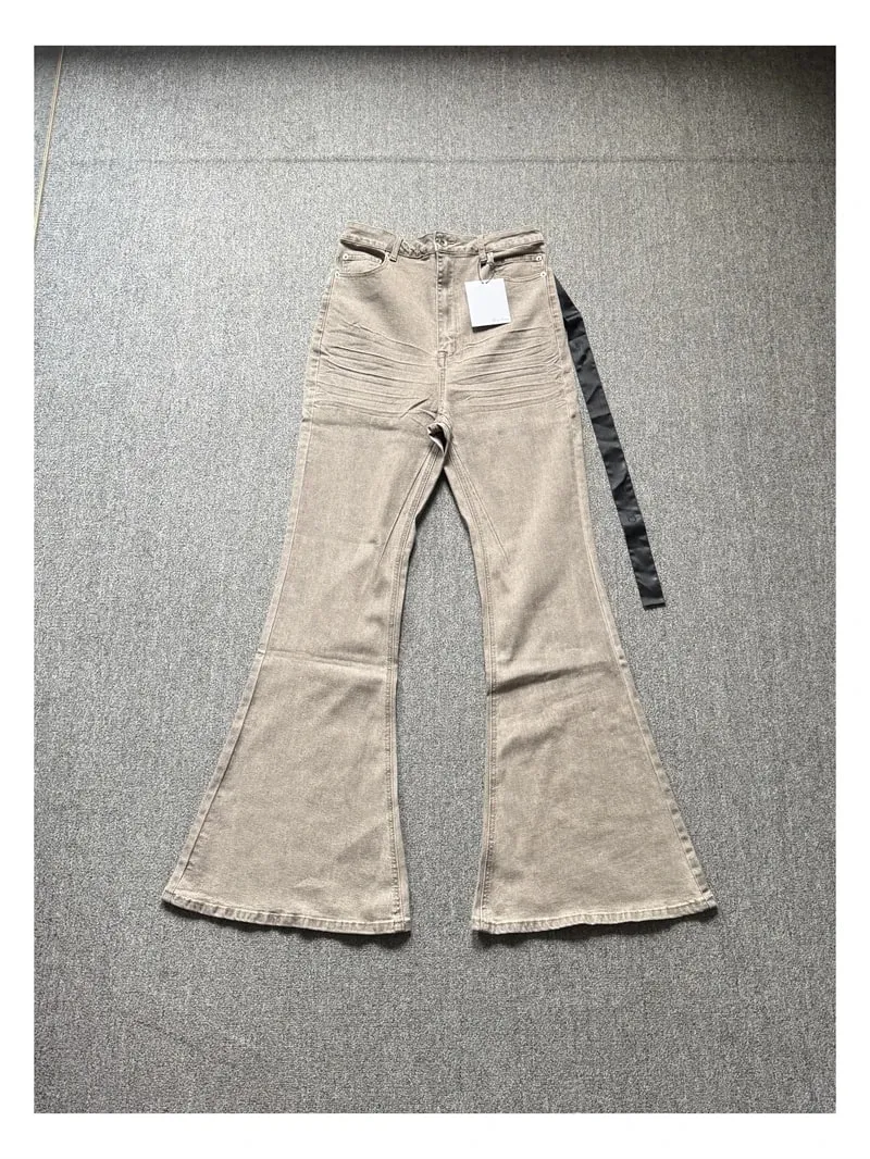 High Street RO Style Jeans Pants Men's Horn Wide Legs Look Skinny Stacked Dragging Wrinkled Cat Beard Wasteland Denim Pant