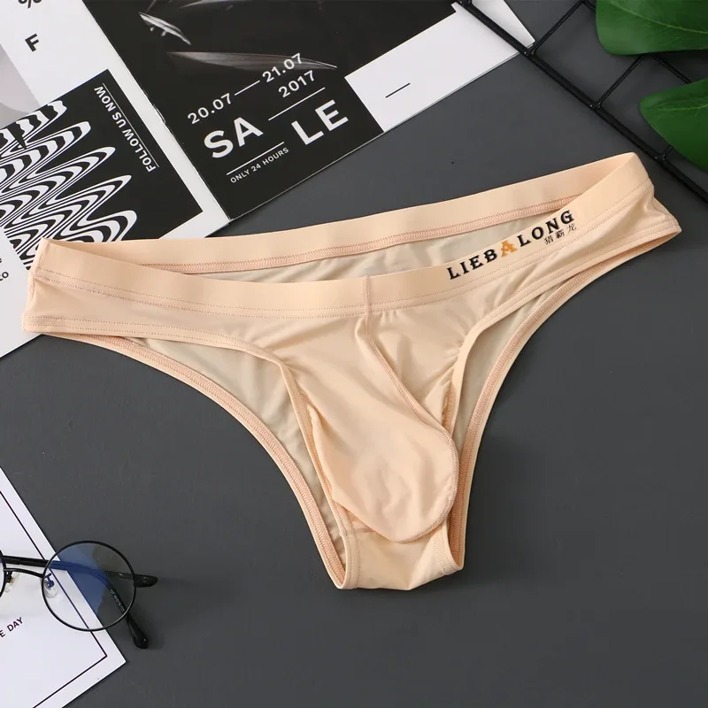 Cuecas masculinas biquíni sexy roupa interior masculina de seda gelo pênis bolsa cuecas calzoncillos hombre deslizamento gay lingerie sólida — image 4