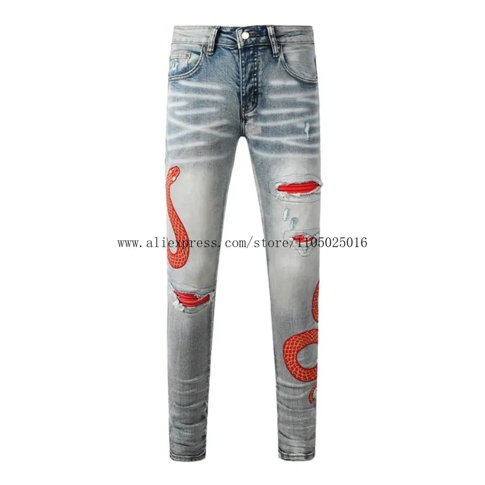 Fashion Americans Brands Men's Jeans Luxury Streetwear Holes Long Trousers Quality Male Stretch Slim Pants Skinny Trousers — image 1