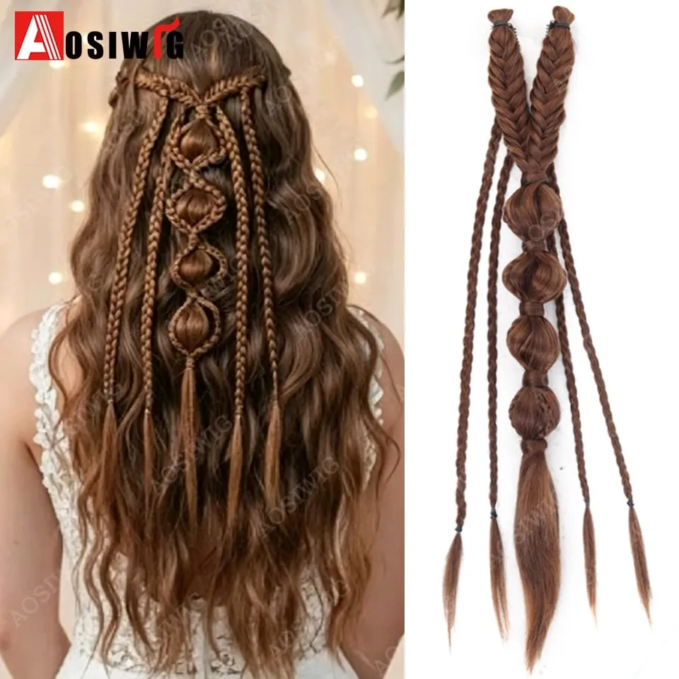 Elf Style Half Head Braided Hair Extensions Synthetic Clip In Braids Hairpiece Natural Black Dark Brown Fake Hair for Women Dail — image 9