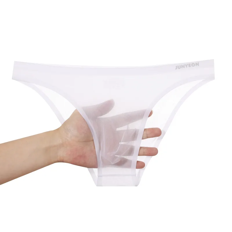 Sem costura de secagem rápida cuecas masculinas cor sólida seda gelo ultra-fino cuecas sexy respirável 3d bolsa calcinha