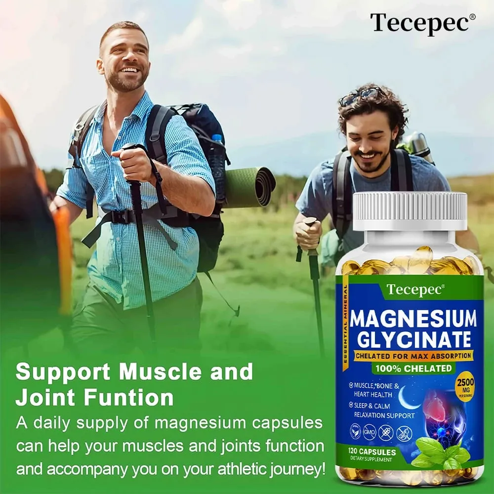 Suplemento de Glicinato de Magnésio Altamente Absorvido Suporta Relaxamento e Recuperação Muscular Biodisponibilidade Máxima 120 Cápsulas