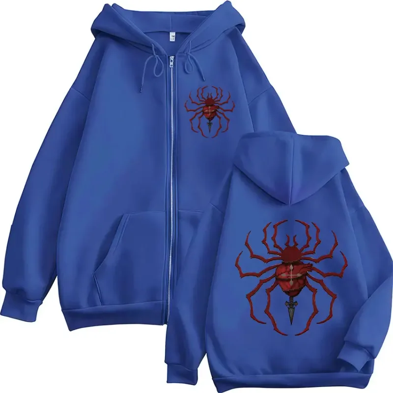 Anime caçador x caçador fantasma trupe aranha logotipo zíper hoodies moletom com capuz masculino manga comprida pullovers jaquetas