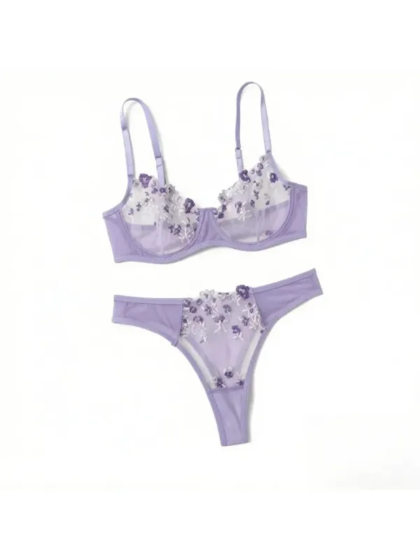 Night Beautiful Sexy Women 2 Piece Floral Embroidery Underwear Sexy Erotic Lingerie Underwear Set — image 9
