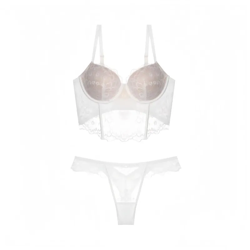 Sexiga kvinnor Fransk spets Fishbone BH Mjuk bygel 3/4 kopp Push Up Anti Sag Side Breast Shaper Comfort Daily Underkläder — image 8