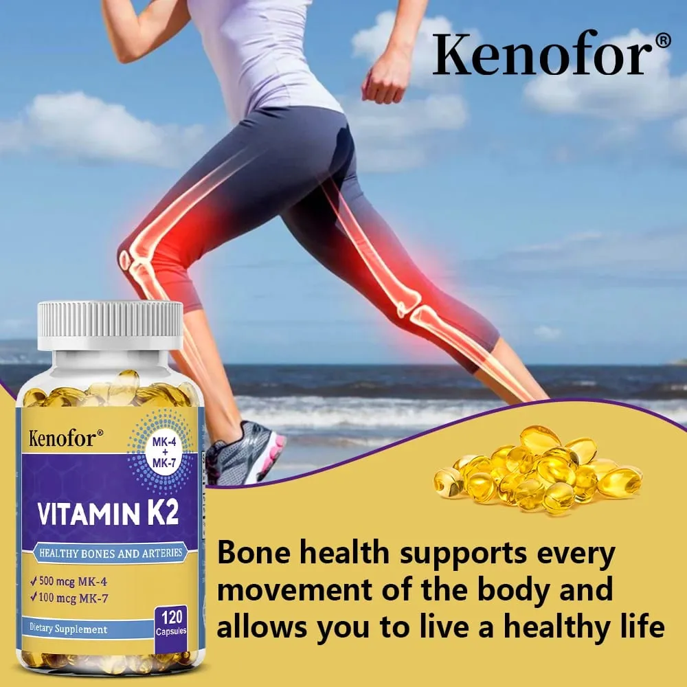 Vitamin K2 Supplement Capsules MK-7 & MK-4 Promote Bone Joint Health Metabolism and Immunomodulation - Non-GMO