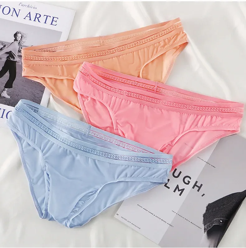 New Men's Ice Silk Briefs Ultra-thin Quick Dry High Elastic Lace Waistband Panties Sexy Seamless Breathable Bikini Underwear — image 29