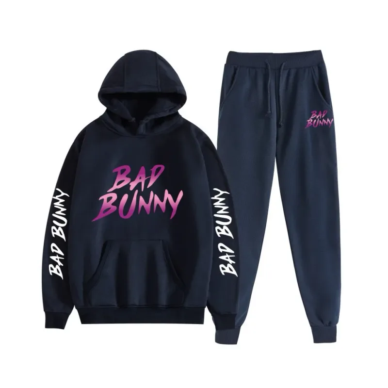 Harajuku Bekväm bad bunny Tryck Sweatshirt Träningsbyxor Kostym Dam Luvtröjor+ Byxor Kostym Pojkar/Flickor 2-delat set Kläder — image 44