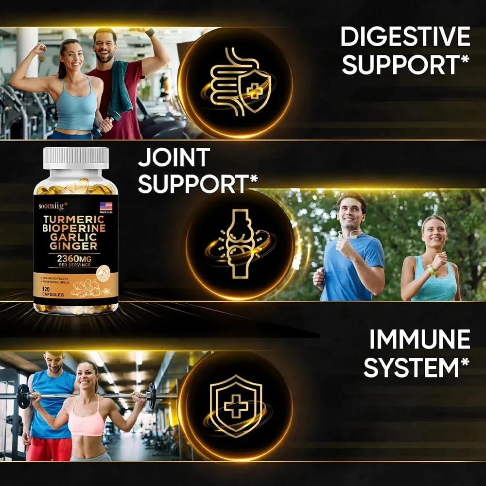 Turmeric Ginger Supplement with Garlic Curcumin Black Pepper Support Joint Health Promote Digestion and Boost Immune Health