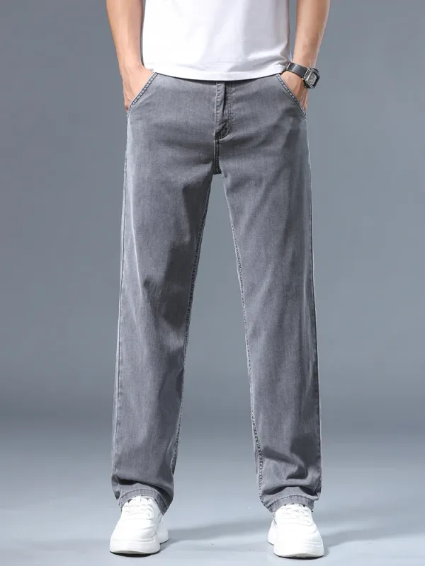 Summer Thin Men's Loose Straight Jeans Lyocell Soft Drape Business Casual Trousers Smoke Gray Ice Silk Pants Plus Size 40 42 — image 8