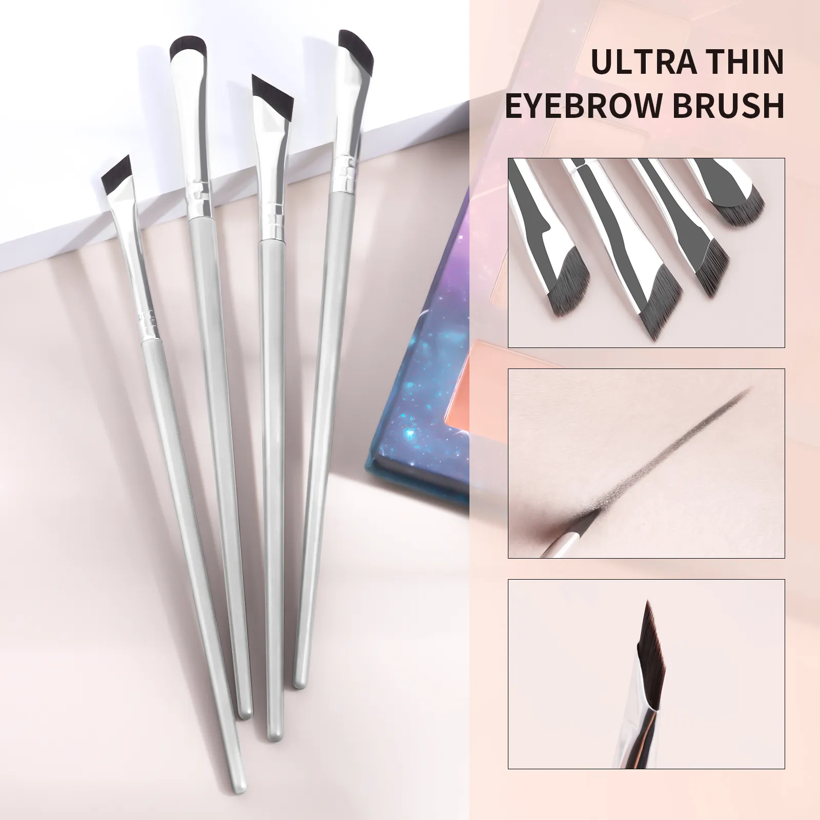 4Pcs Ultra Thin Angled Eyebrow Brushes Set Fine Precise Brow Brush for Eyebrow Powder Gel Liner Eye Makeup Tools — image 3