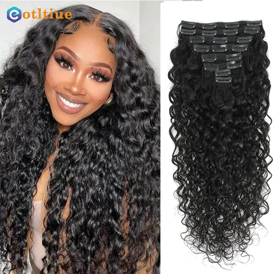 Water Wave Clip In Human Hair Extensions Wholesale Remy Virgin Curly Wavy Clip On Hair 8PC/Set 120g For Women Natural Hair Clips
