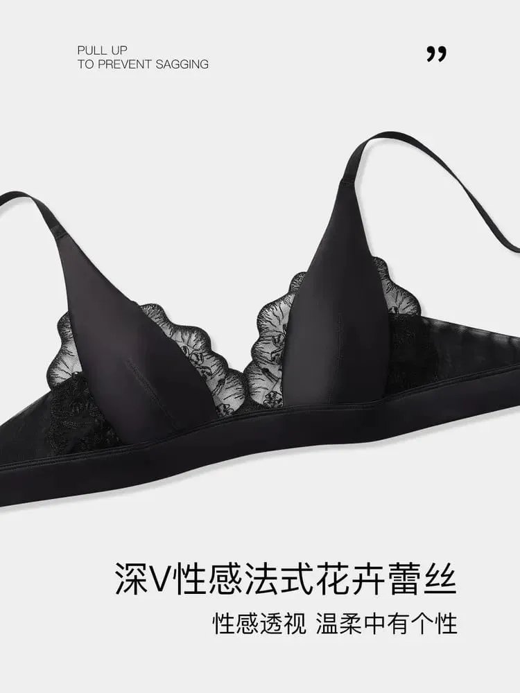 Sutiã sexy de verão Sin Aros Lingerie francesa Encaje Triangulo Pecho Pequeño Bralette Suave Puro Deseo Saten MOYISU 32-38-S-XL AB — image 4