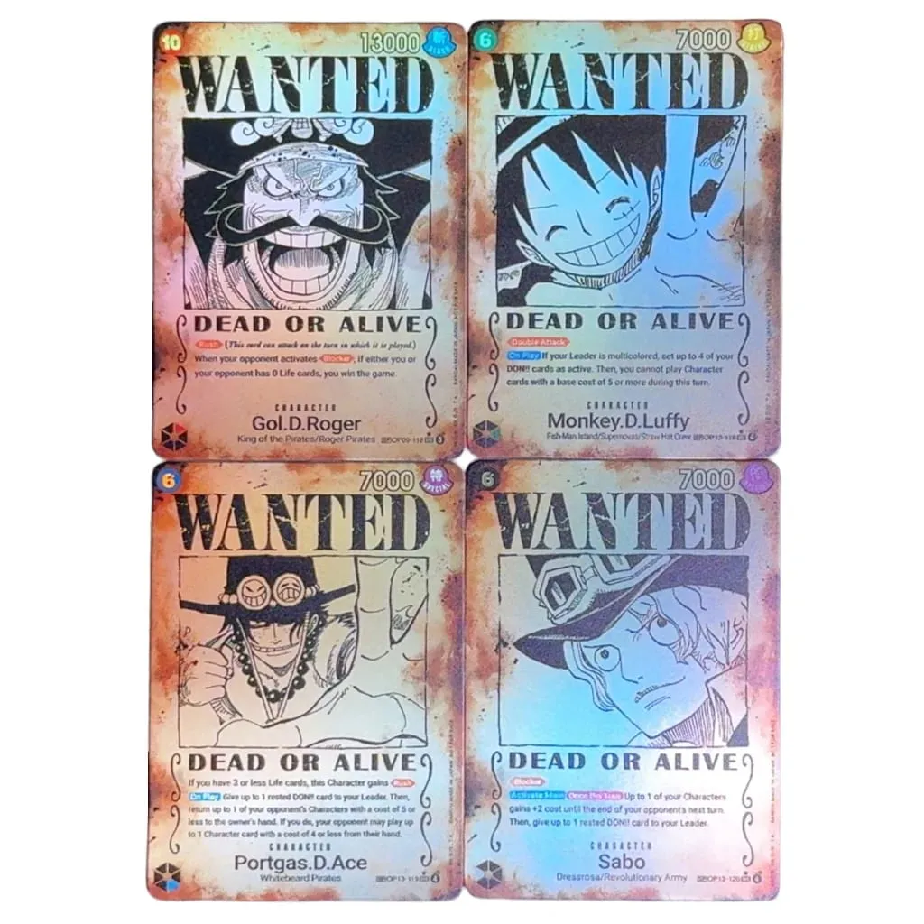 One Piece TCG OPCG English OP13 Character Card Wanted Poster Roger Luffy Ace Sabo Textured Foil Card Anime Collectible Cards — image 1