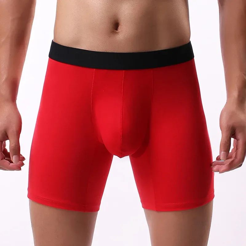 Boxers masculinos casuais esportes estendidos algodão roupa interior resistente ao desgaste troncos u convexo bolsa cuecas boxershorts lingerie — image 2