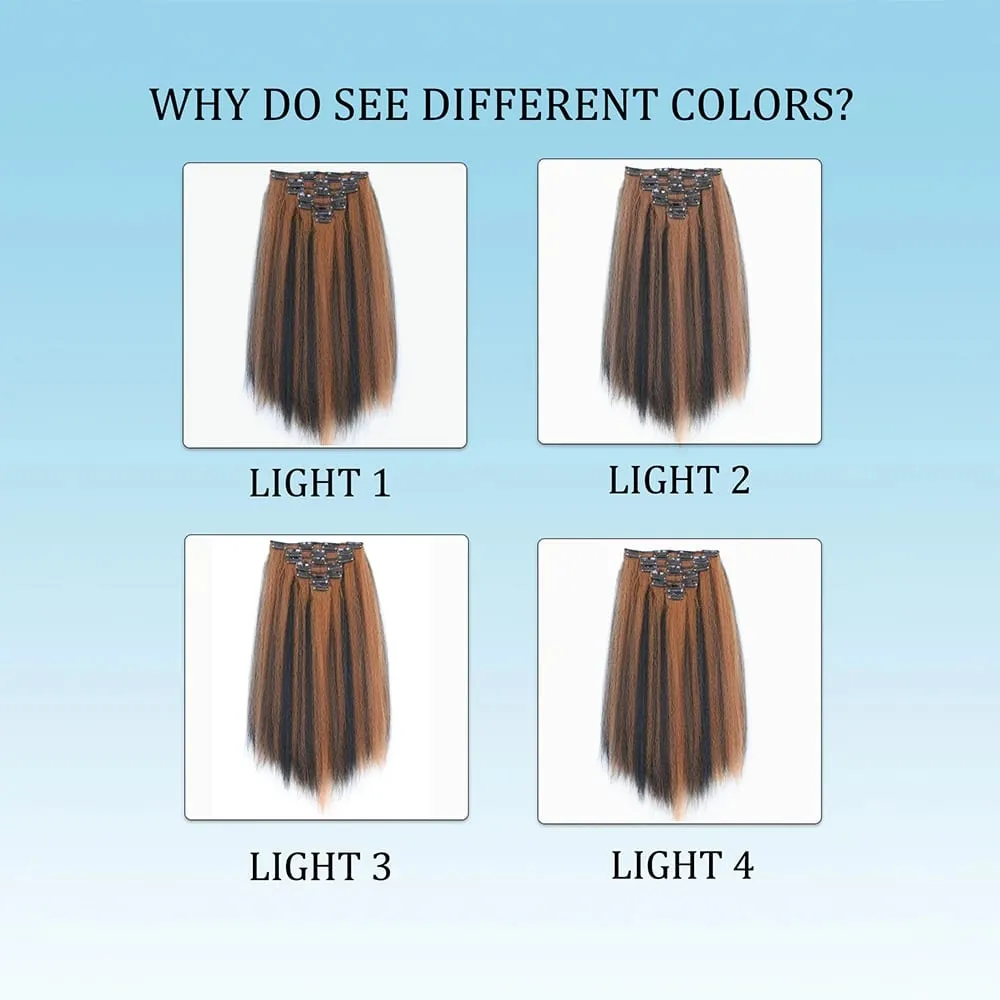 14-22icnh Synthetic Yaki Straight Clip In Hair Extensions For Women Black 7Pcs/Set Synthetic Extensions Hairpiece — image 6