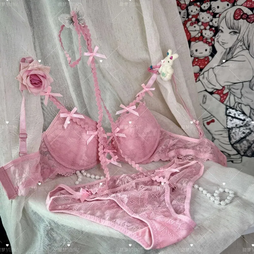 Women Purple Butterfly Halter Bra Set Cross Strap Design Elegant Push Up Underwear Suit 2-38 Fashion Daily Lingerie — image 3