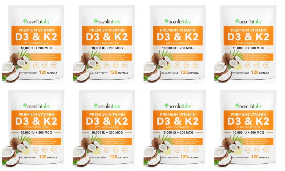 Acentiallabs Premium Vitamin D3 K2 Softgels Supplements Coconut Oil Vitamin D3 AK2 Soft Capsules for Immune Support for Adult — image 12