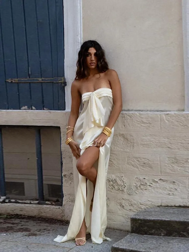 Elegante cetim longo vestidos de noite sem costas sem mangas maxi robes sólido festa mini vestidos 2026 nova senhora vestidos de verão