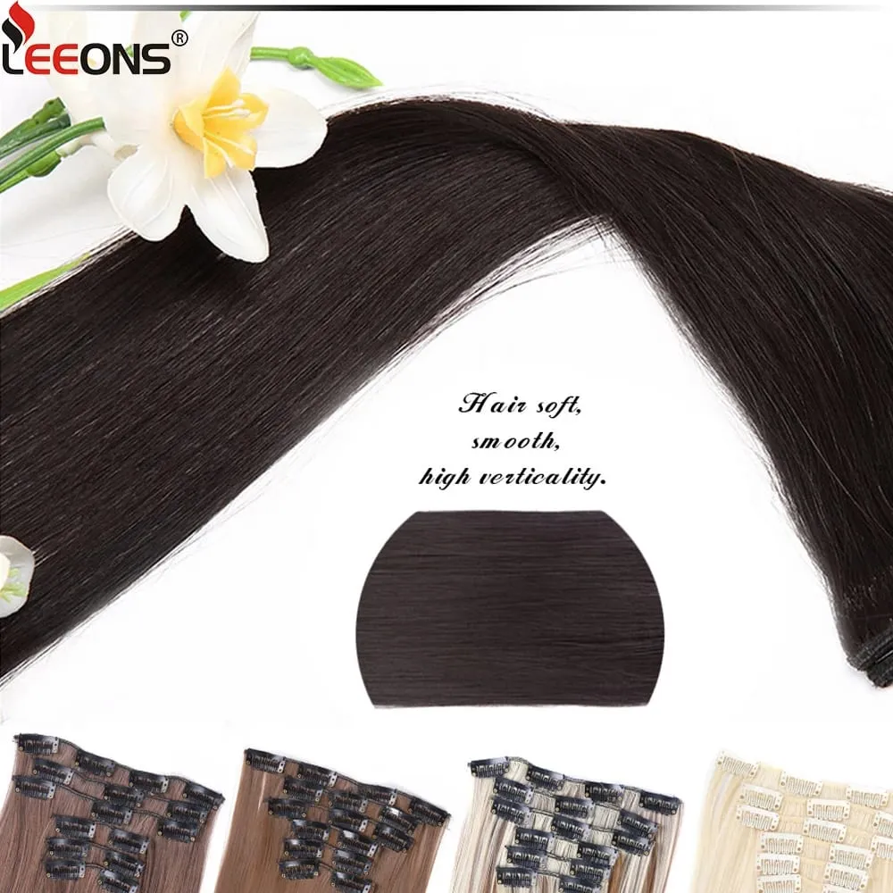 6Pcs/Set 16 Clips In Hair Extensions Black Brown Straight Synthetic Hairpieces 30Inch Thick Hair Extension For Girls Daily Use — image 5