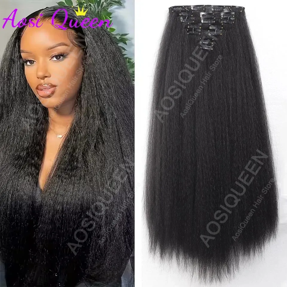 Synthetic 14/18/24inch Hair Yaki Clip In Hair Extensions Yaki Straight 7Pcs/set 16Clip-In Hairpieces For Black Women