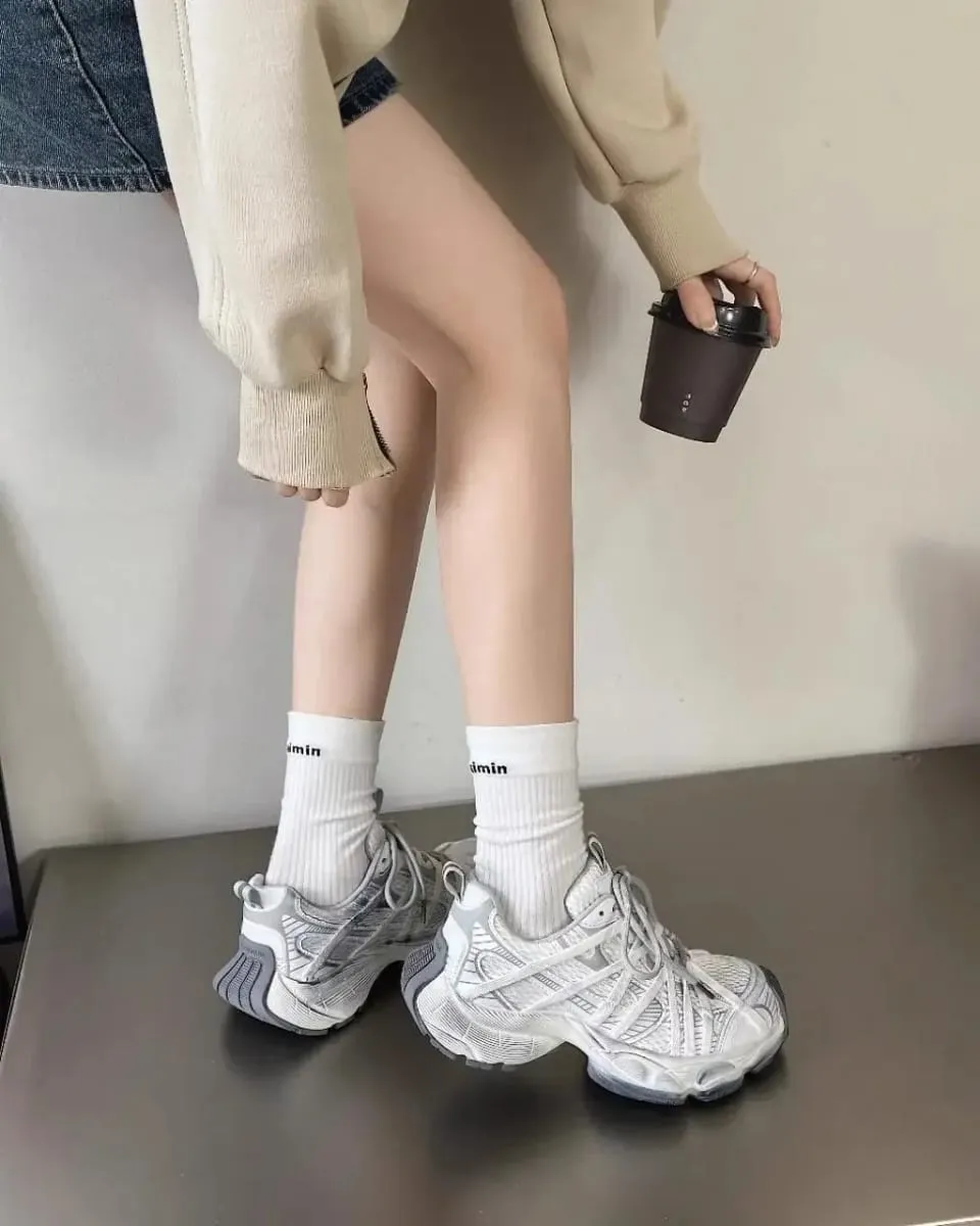 Spring Summer New Style Men Women Dad Shoes Thick Bottom Net Surface Sports Shoes Trendy Versatile Breathable Tie Shoes