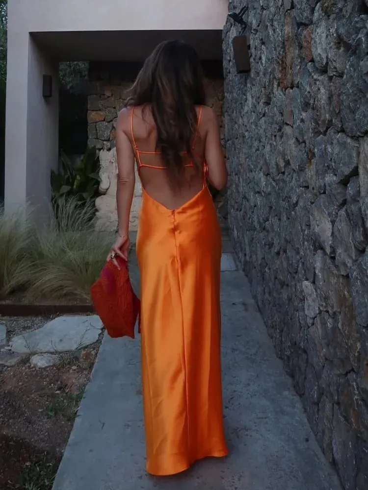 Solid Backless Stain Maxi Dress Pambabaeng Casual Spaghetti Strap V-neck High Waist Dresses 2026 Lady Summer Vacation Party Gowns — image 5