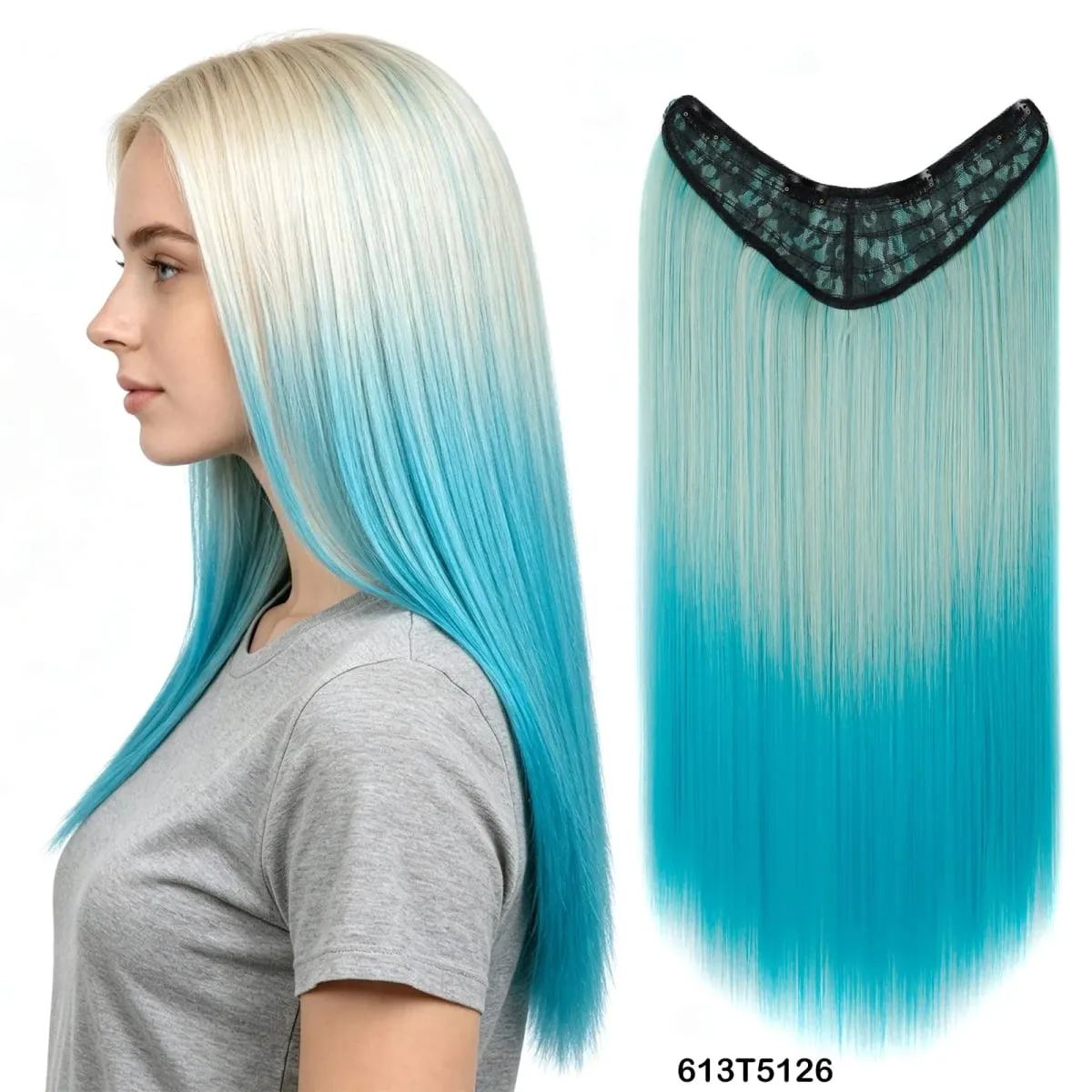 U Shaped One Piece Clip In Hair Extensions 4 Secure Clips Straight Ombre Synthetic Hairpiece 140g For Daily Party