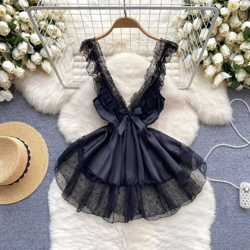 Woman Plus Size Sexy V-Neck Strap Dress Lace Trim Slim Short Dress Women Fashion Comfortable Dress Party Hotsweet — image 12