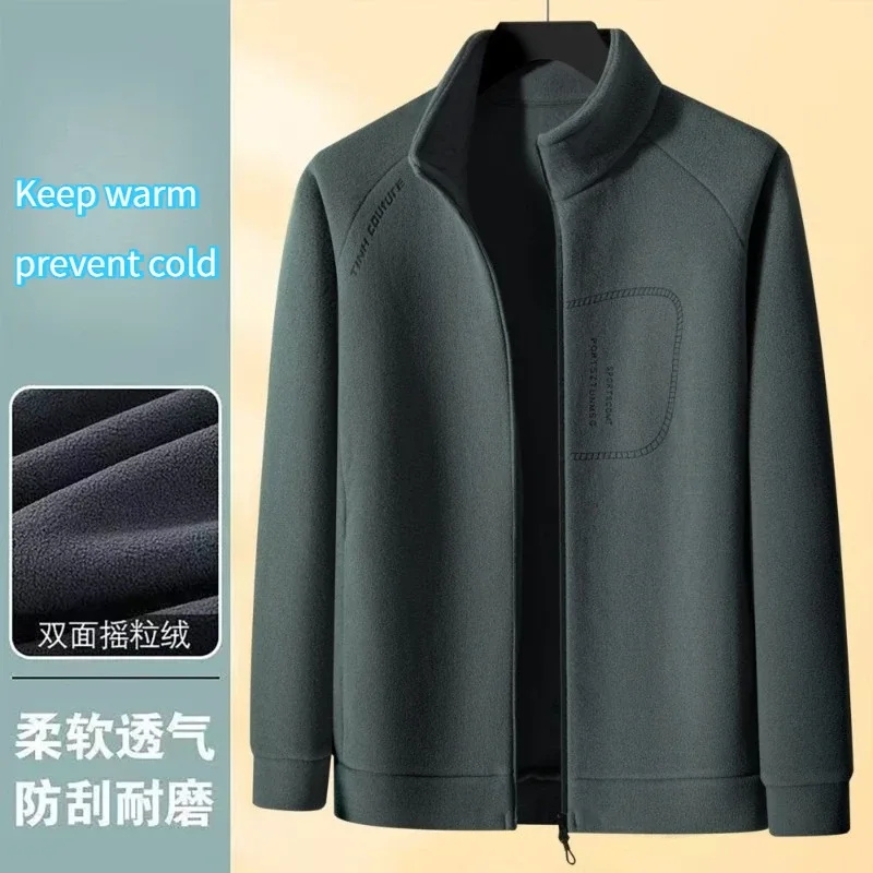 Men Double-sided Polar Fleece Hoodie Cardigan Solid Full Zip Warm Letter Print Casual Coats Thicken Sport Classic Sweatshirts — image 20
