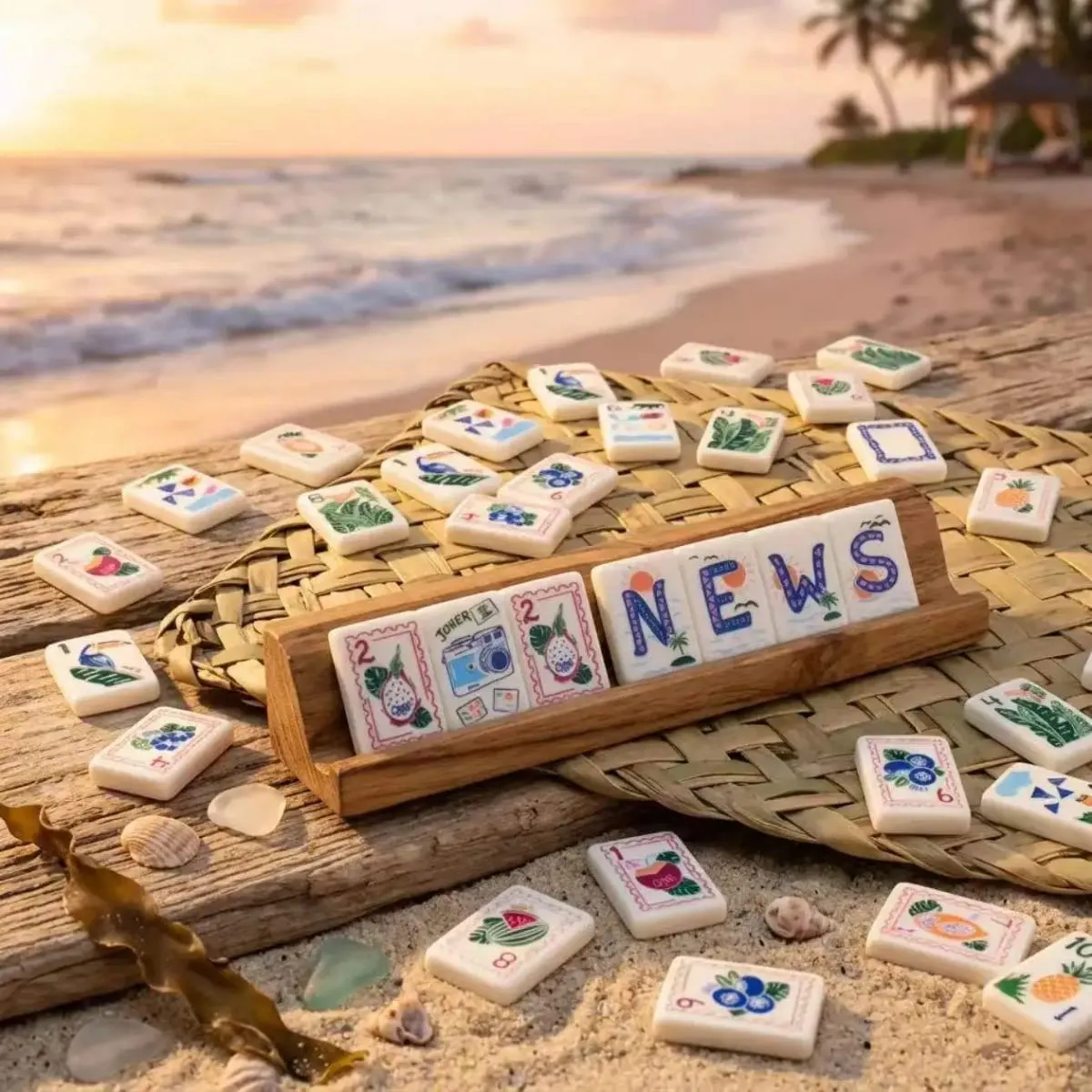 Tropical Beach Fruit Theme American Mahjong Tiles Double-sided UA Printing Acrylic Mah Jong Set Leisure Board Game Christmas — image 2