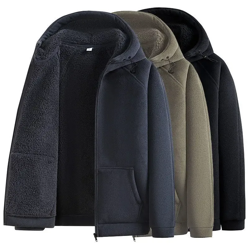 Men Polar Fleece Hooded Jacket 2025 Autumn Winter Men Thicken Warm Parkas Coats Men Soild Color Jackets Male Hoodies Sweatshirt — image 5