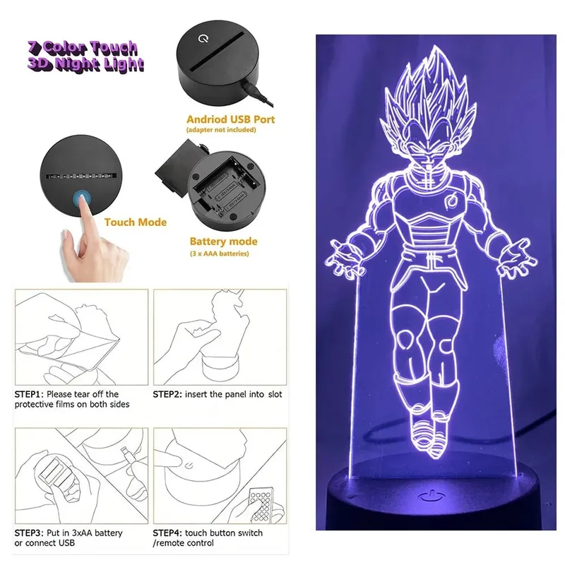 Dragon Ball Z Anime Figures Goku Vegeta Gohan Broly 3D Lamp PVC Action Figures Toys for Children Trunks Buu Super Saiyan Gifts — image 17