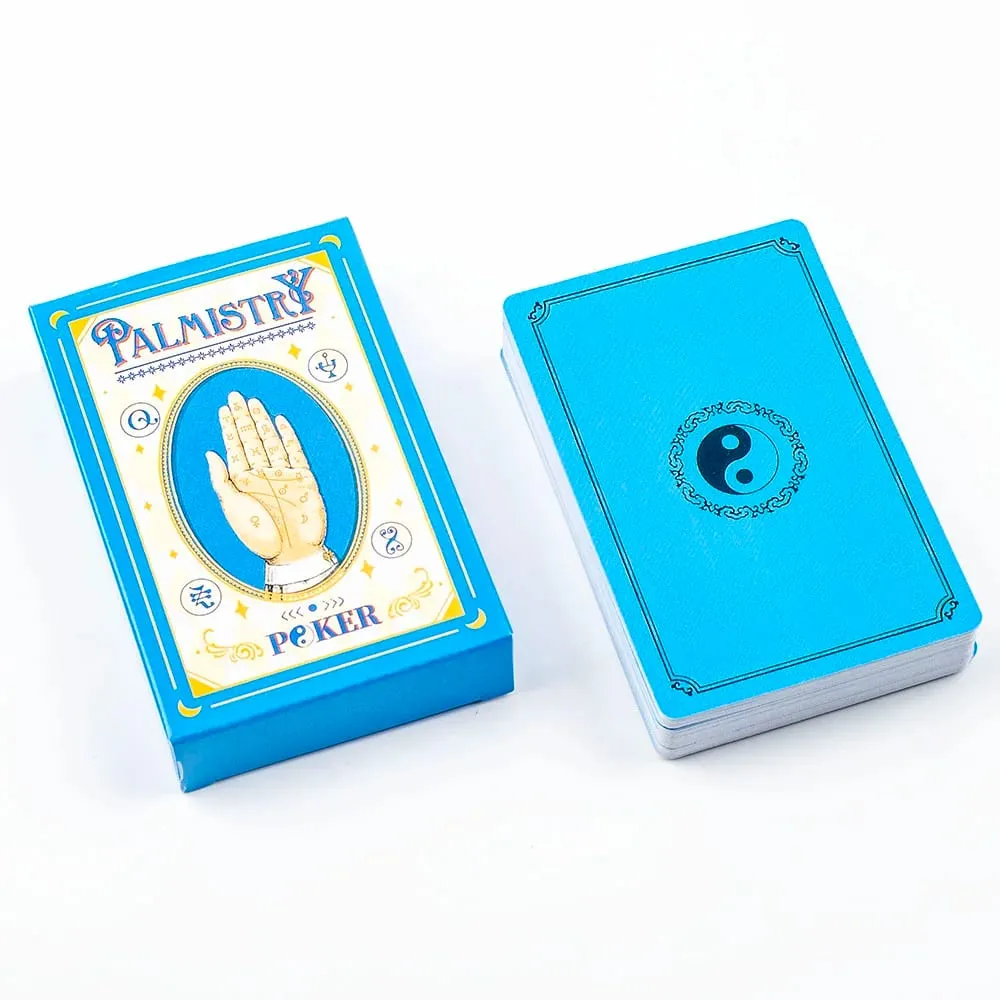 9*6cm 56-Card Palmistry Poker Deck Includes Life Heart & Wisdom Line Explanations – Blue Yin-Yang Design Backs — image 4