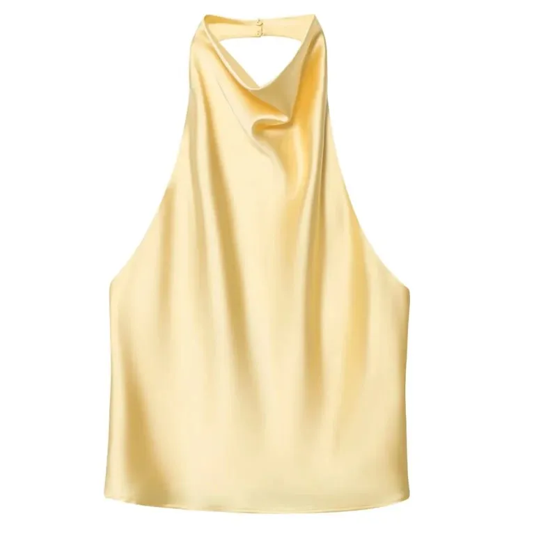 Women's Tanks Halter Top Women Sleeveless Green Crop Tops Summer Satin Party Evening Top Backless Sexy White Black Top — image 6