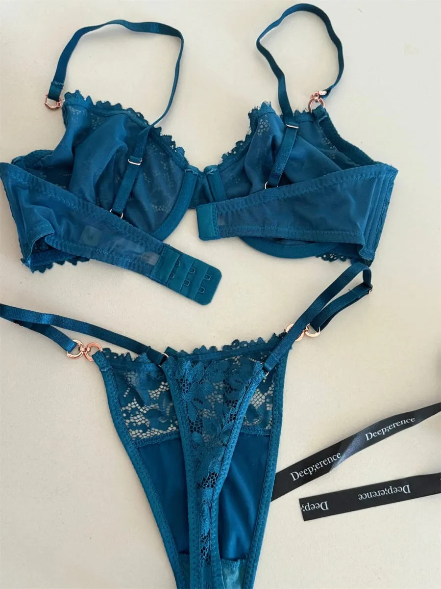 Charming niche satin treasure blue lingerie lace sexy thin steel ring top support natipon bra set women underwear — image 4