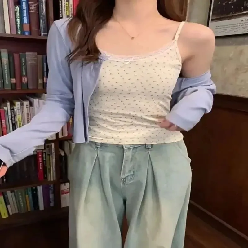 Elegant Lace Flower Print Camis 2026 Slim Sexy Vest Floral Tops One Size Floral Tank Tops Spring — image 3