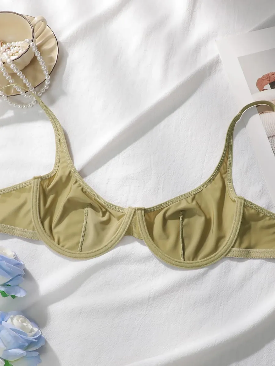 Damer Satin Glansig BH Trosset Bygel Tunn Cup 2 delar Damunderkläder Set Justerbara remmar Enfärgad Dagliga intima underkläder — image 4