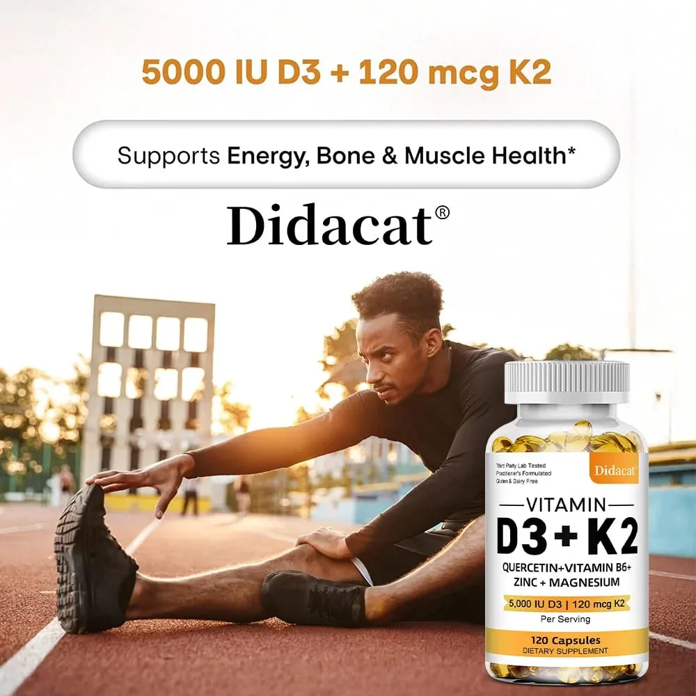 Suplemento dietético de vitamina D3 + K2 - Suporte à saúde óssea e cardíaca ajuda a regular o metabolismo do cálcio - 120 Cápsulas gelatinosas — image 4