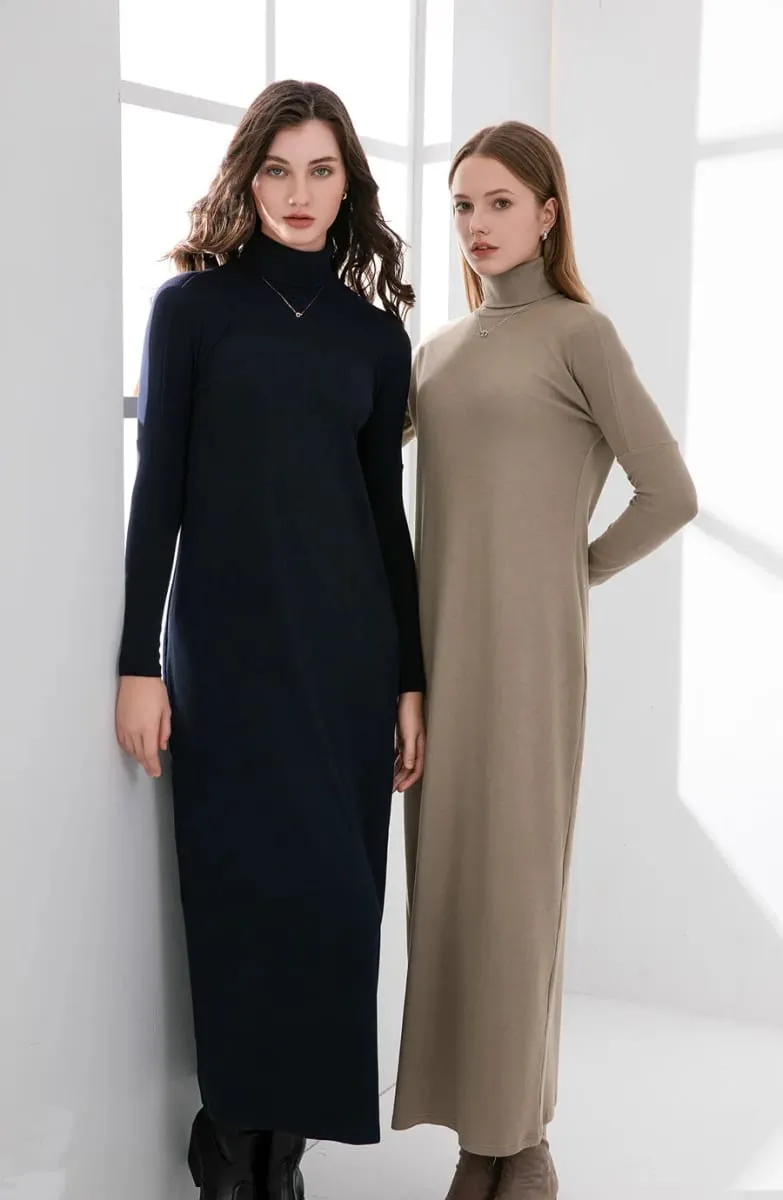 AS 2024 winter turteneck thicken ribbing dress malambot at kumportableng basic turn-down collar maxi dress ( Ipadala sa loob ng 1 araw) — image 2