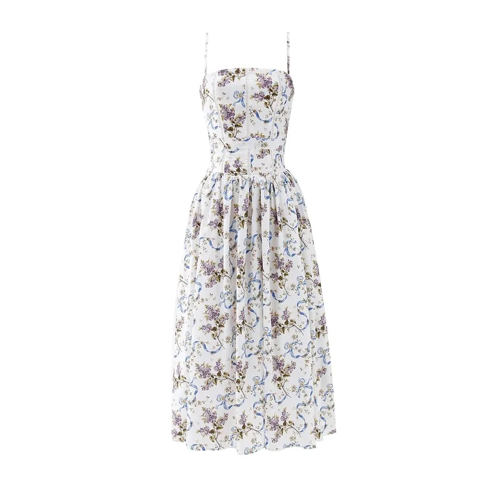 Mingmingxi Summer Floral Print Dress Elegant 2025 New Arrivals Spaghetti Strap Flare Dress Maxi Holiday Party Dresses Babae — image 5