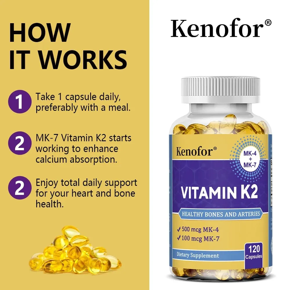 Vitamin K2 Supplement Capsules MK-7 & MK-4 Promote Bone Joint Health Metabolism and Immunomodulation - Non-GMO