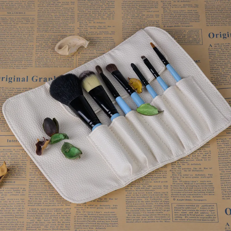 7 Pcs Pink Makeup Brush Set With Leather Case Foundation Blush Eyeshadow Brushes Portable Cosmetic Make‑up Tools Kit — image 5