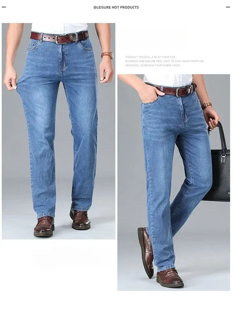 2026 Summer Brand Business Casual Men's Straight Denim Softener Lightweight Jeans Classic Embroidered Cotton Stretch Thin Pants — image 9