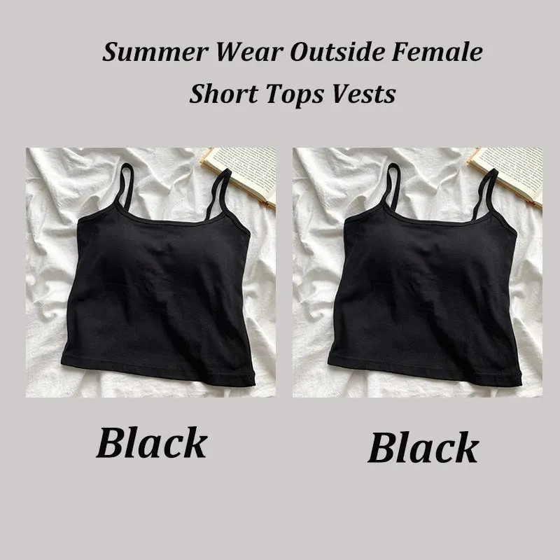 2PCS/SET Women's Basic Cotton Camisole madam Solid Color Spaghetti Straps Sleeveless Slim Vests Breathable Short Sleeveless Tops — image 18