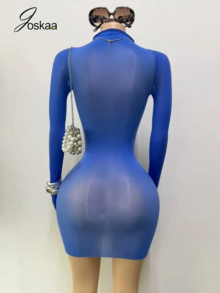 Joskaa Sexy Glossy Oil Shine Dress Long Sleeve Finger Gloves Design Seamless Bodycon Silky Smooth Tight Pantyhose Mini Dresses — image 5