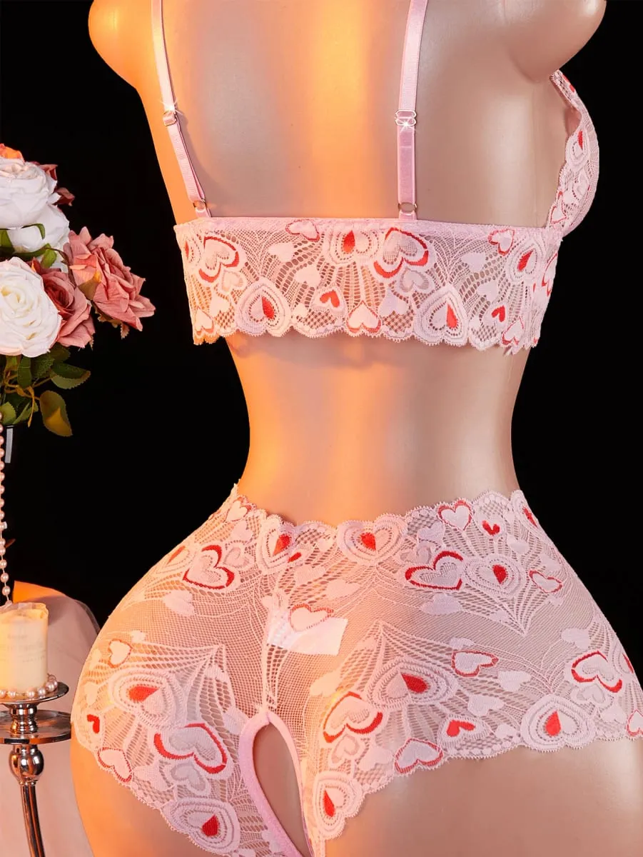 Pink Lace Open Brassiere Crotchless Panties Sexy Lingerie Female Sling Seductive Women's Fetish Transparent Underwear Sets — image 6