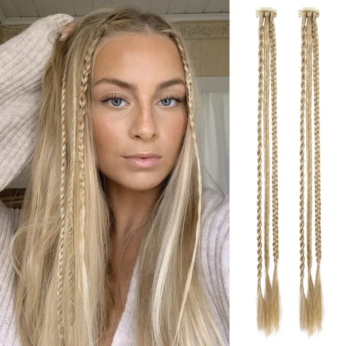 Braids Hairpiece Clip in Front Side Braid Bang Extensions for Women Synthetic Braided Ponytail Hair Pieces for Daily Wear