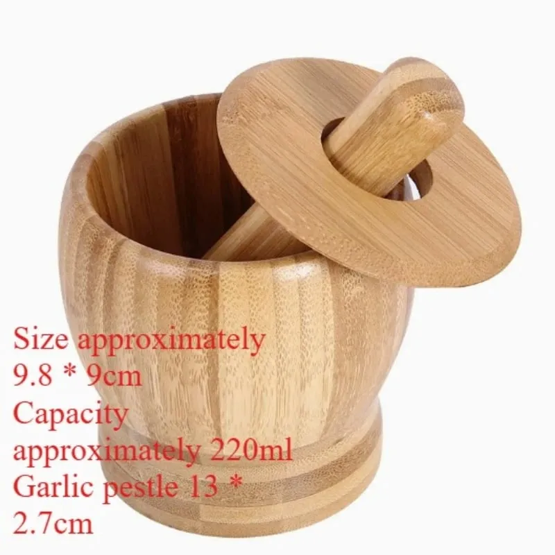 1set Bamboo garlic jar household kitchen food mixer garlic puree grinder with lid — image 3